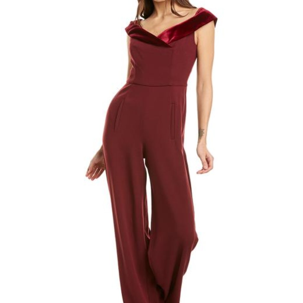 Black Halo Yoli Velvet Trim Jumpsuit 4, 6